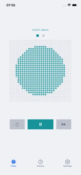Focus timer with dot grid visualization